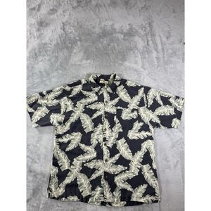 Tommy Bahama Shirt Mens XL Blue Silk Floral Short Sleeve Button Up